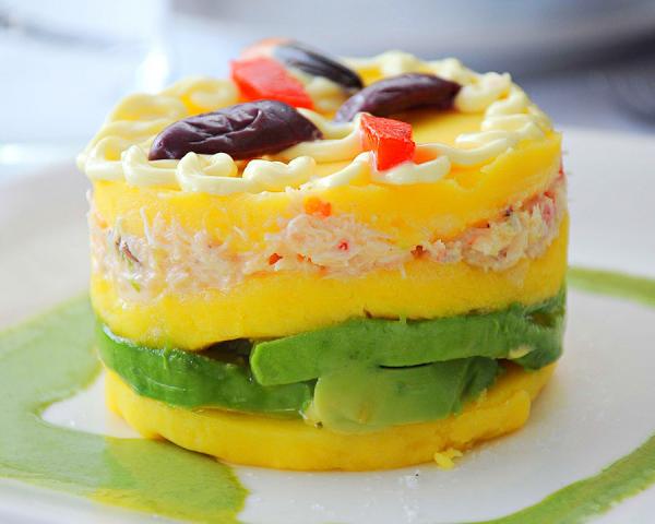 Causa and lomo saltado traditional Peruvian cooking menu